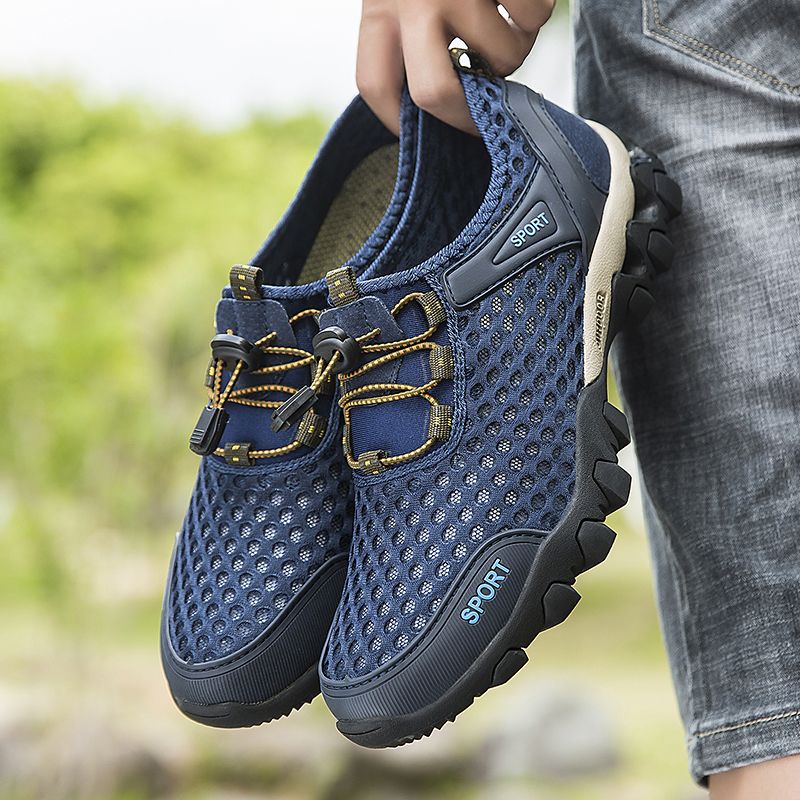 Outdoor Hiking Shoes For Men Breathable Mesh Footwear Blue