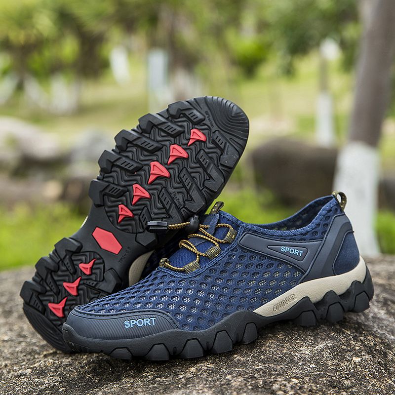 Outdoor Hiking Shoes For Men Breathable Mesh Footwear Blue