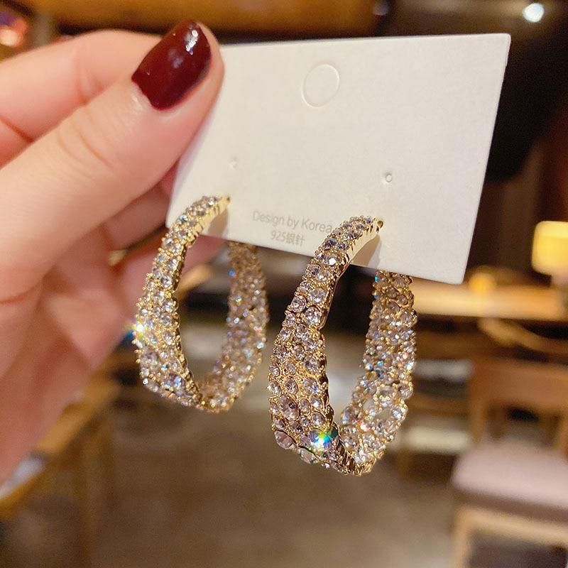 New Fashion Big Hoop Earrings For Women Shiny Rhinestone Large Circle Earring Brincos Girl Party Engagement Jewelry Gifts