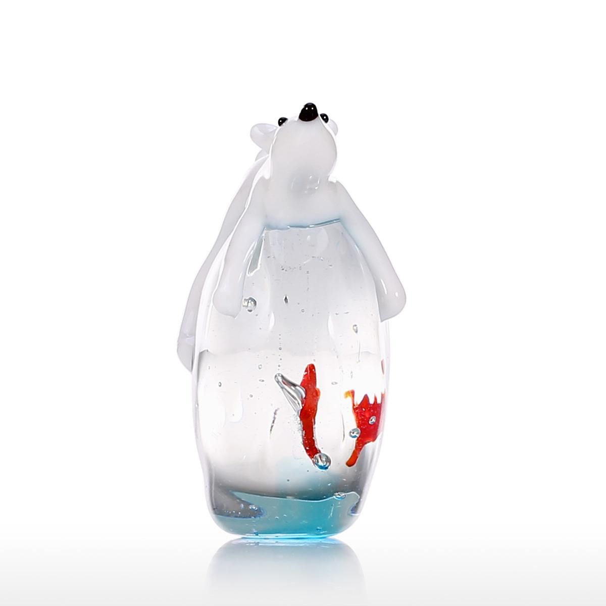 Polar Bear and Fish Handmade Animal Art Hand Blown Glass Art Wild Animal Figurine Home Decoration