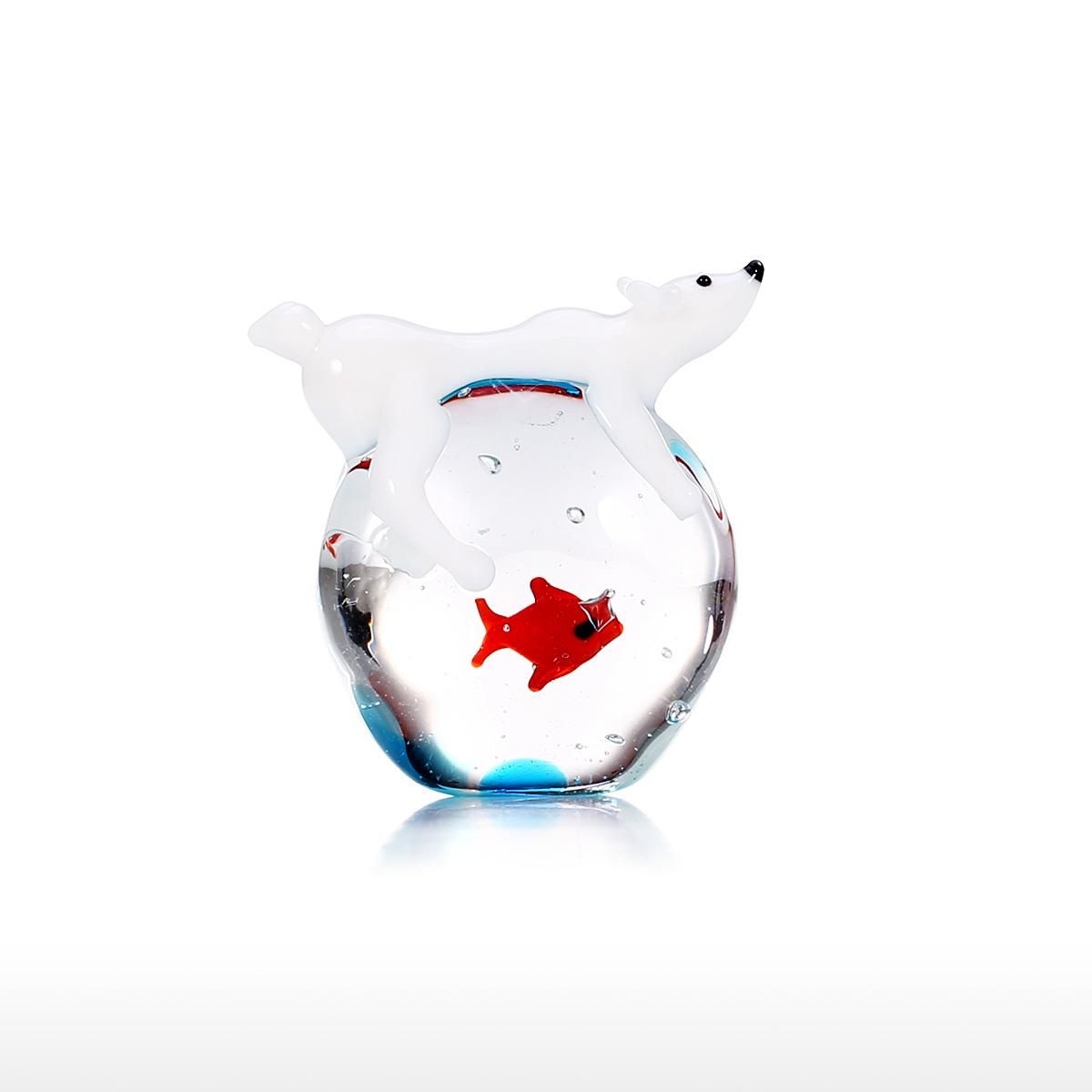 Polar Bear and Fish Handmade Animal Art Hand Blown Glass Art Wild Animal Figurine Home Decoration