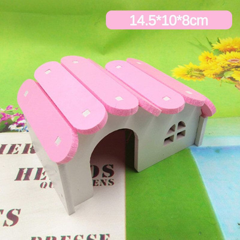 Hamster Guinea Pig House Bed Nest Multicolor Small Animal Castle Wood ToysF/ DIY Arch Bridge 14.5*10*8cm PINK