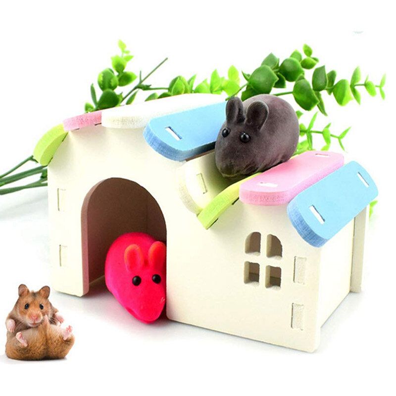Hamster Guinea Pig House Bed Nest Multicolor Small Animal Castle Wood ToysF/ DIY Arch Bridge 14.5*10*8cm PINK