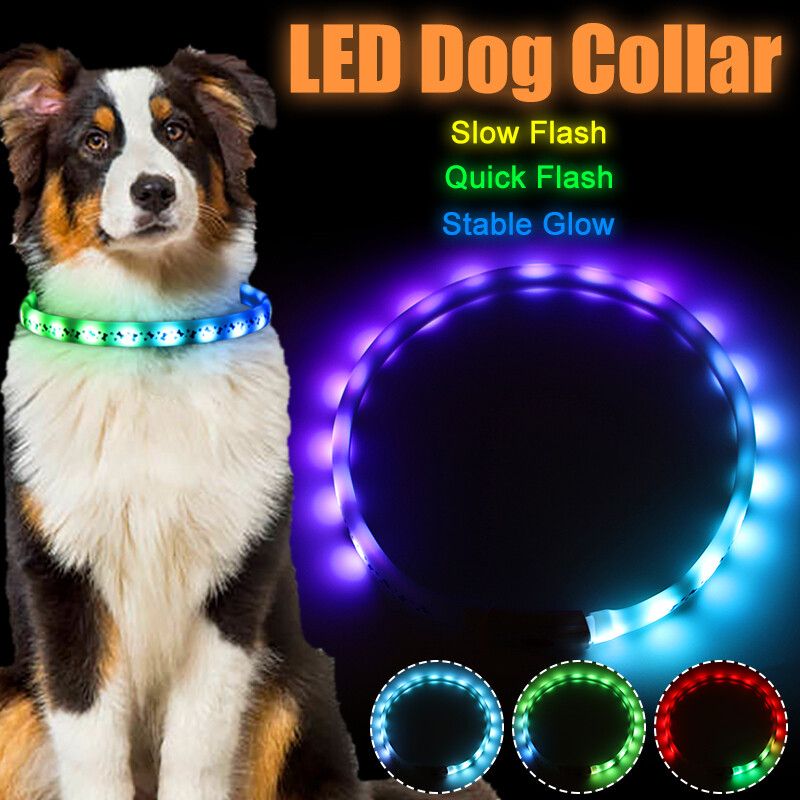 USB 70cm 3 Modes LED Pet Collar Rechargeable RGB Waterproof Cuttable Safety Night Light Advanced Glow Necklace Flash Luminous For Pet Dogs Cats