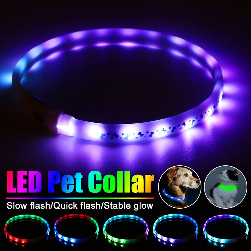 USB 70cm 3 Modes LED Pet Collar Rechargeable RGB Waterproof Cuttable Safety Night Light Advanced Glow Necklace Flash Luminous For Pet Dogs Cats
