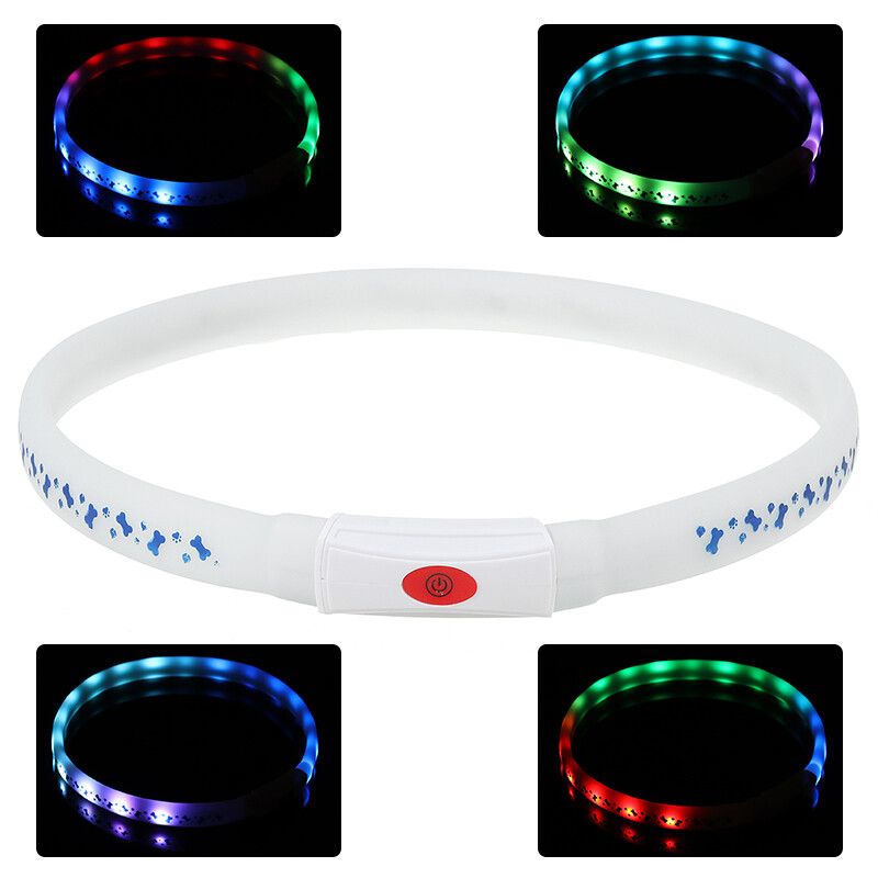 USB 70cm 3 Modes LED Pet Collar Rechargeable RGB Waterproof Cuttable Safety Night Light Advanced Glow Necklace Flash Luminous For Pet Dogs Cats