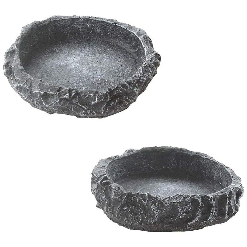 2 Pack Reptile Water Dish Food Bowl Rock Worm Feeder For