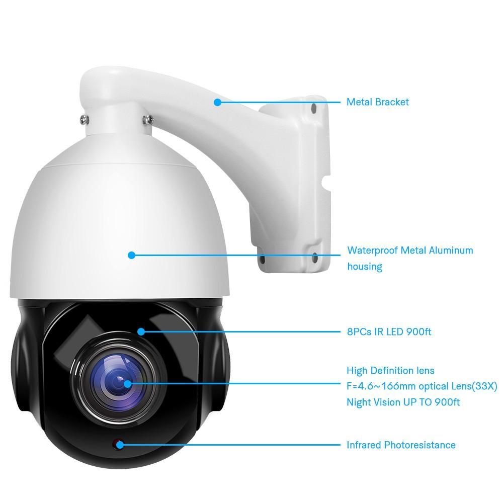 PTZ Camera Outdoor 2MP Security POE Camera, IR Night Vision,360° Panoramic View, Pan Tilt 18X Optical Zoom,IP66 Waterproof