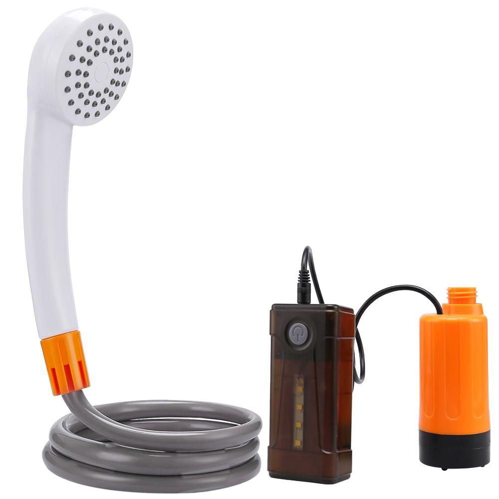 Outdoor Camping Shower Portable Electric Shower Pump IPX7 Waterproof with 2-Level Water Flow LED Light for Camping Hiking Backpacking Travel Beach Pet Watering