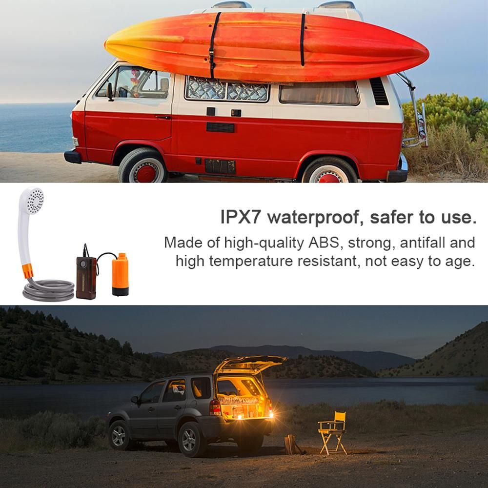 Outdoor Camping Shower Portable Electric Shower Pump IPX7 Waterproof with 2-Level Water Flow LED Light for Camping Hiking Backpacking Travel Beach Pet Watering