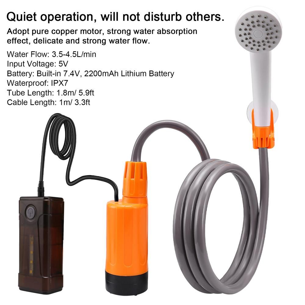 Outdoor Camping Shower Portable Electric Shower Pump IPX7 Waterproof with 2-Level Water Flow LED Light for Camping Hiking Backpacking Travel Beach Pet Watering