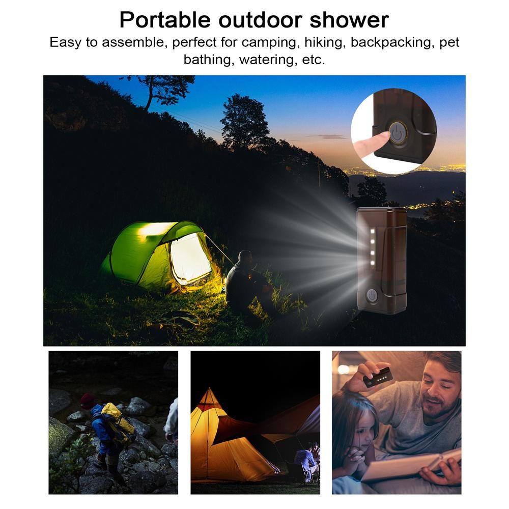 Outdoor Camping Shower Portable Electric Shower Pump IPX7 Waterproof with 2-Level Water Flow LED Light for Camping Hiking Backpacking Travel Beach Pet Watering