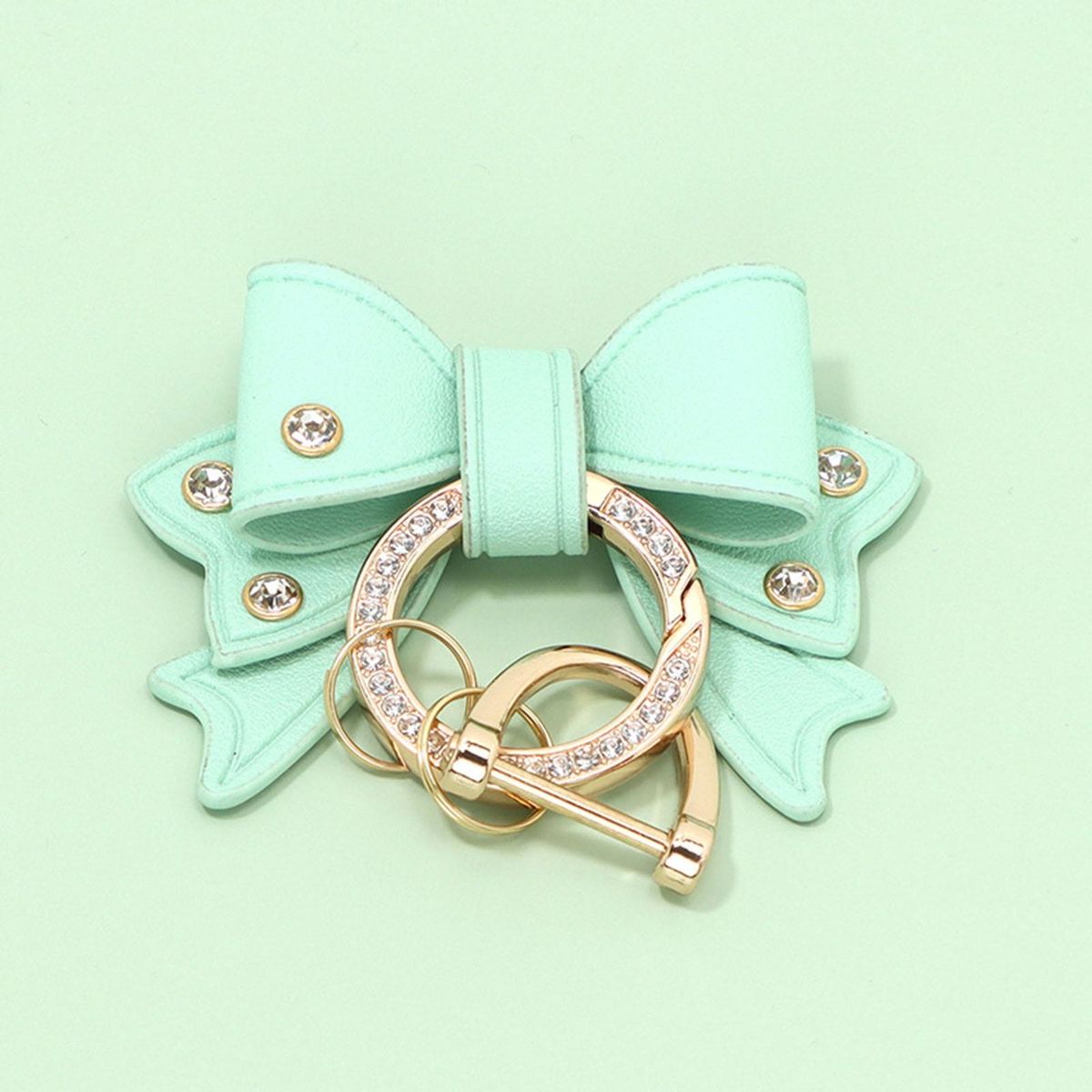 Car Keychain Sparkling Bow Key Holder Elegant Rhinestone for Womens Green
