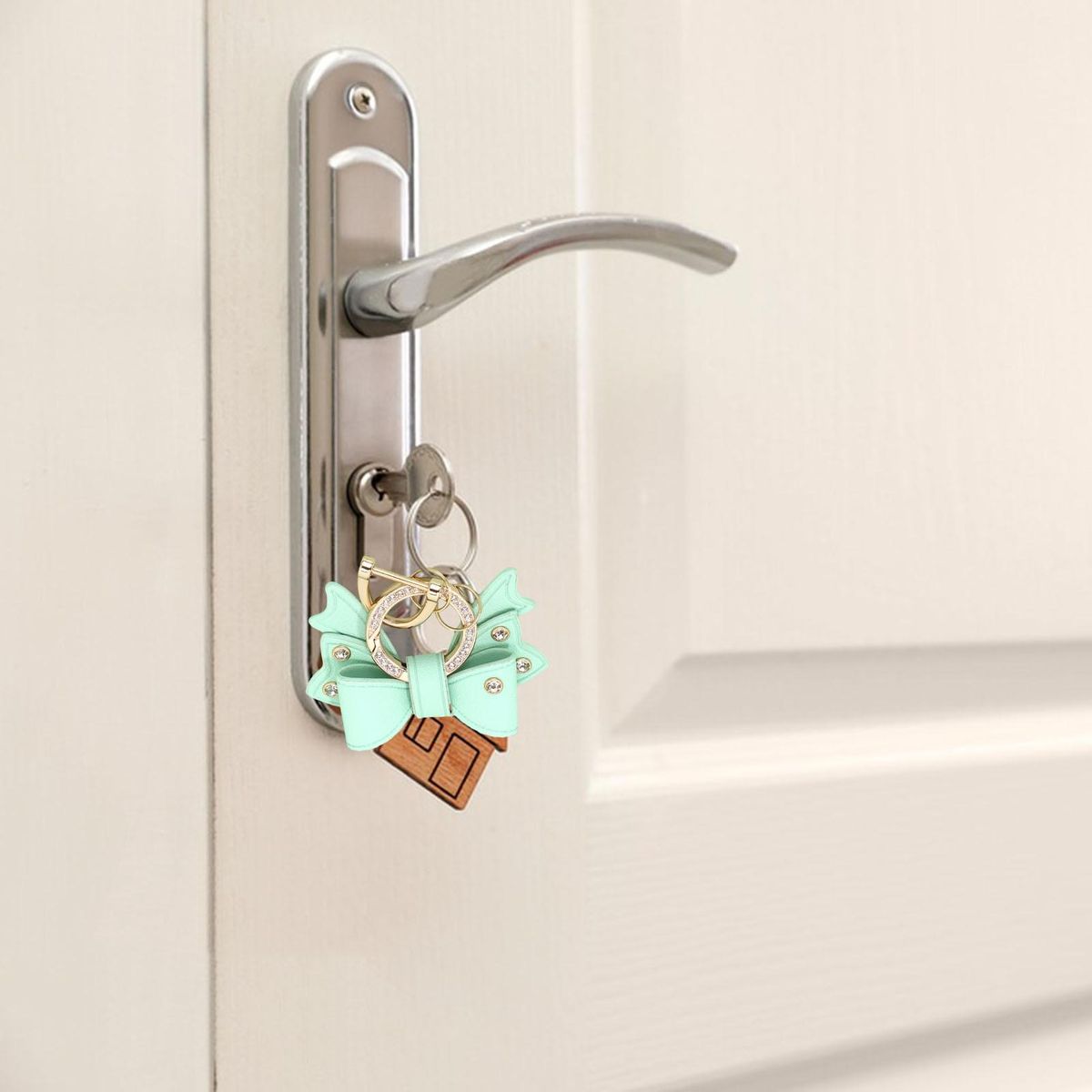 Car Keychain Sparkling Bow Key Holder Elegant Rhinestone for Womens Green