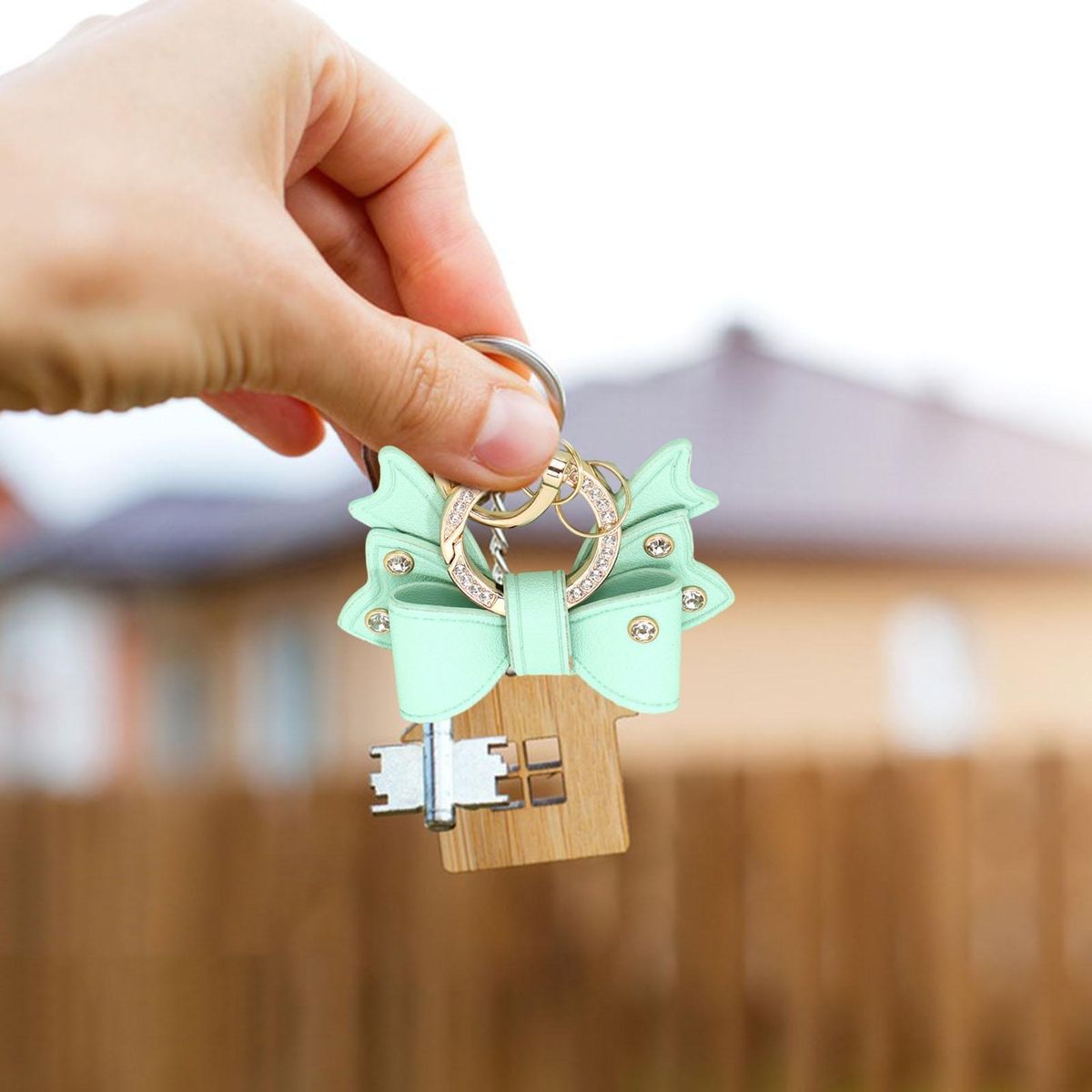 Car Keychain Sparkling Bow Key Holder Elegant Rhinestone for Womens Green