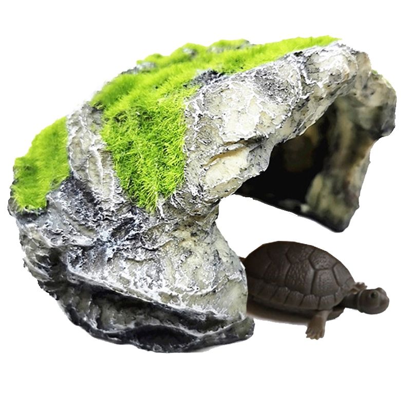 GT47 Flocked Caple Box Turtle Hiding Nest Moss Cave