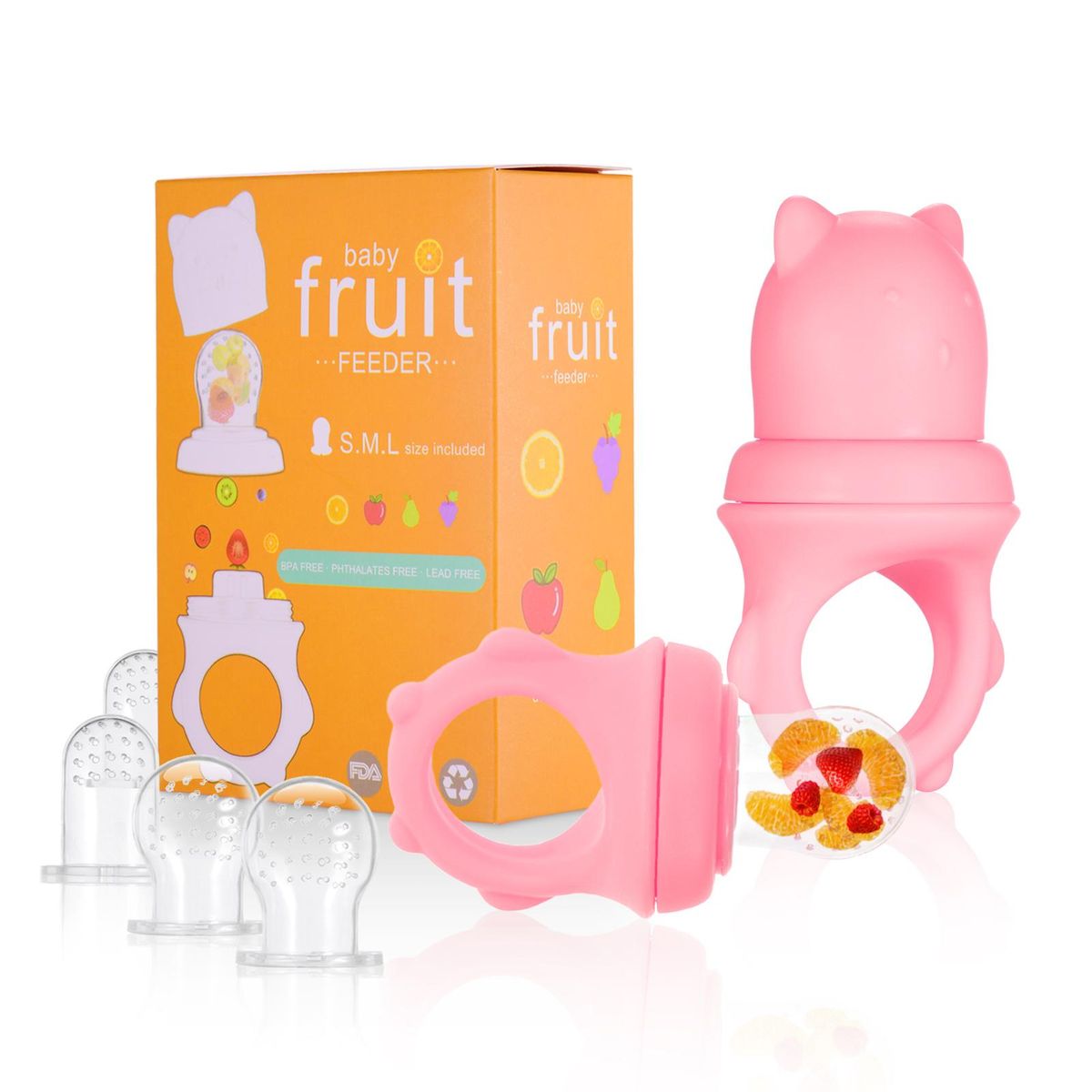 Baby Food Feeder Fruit Feeder Pacifiers for Teething Relief with S/M/L 3 Size Silicone Pacifiers for Infants, Pack of 2pcs