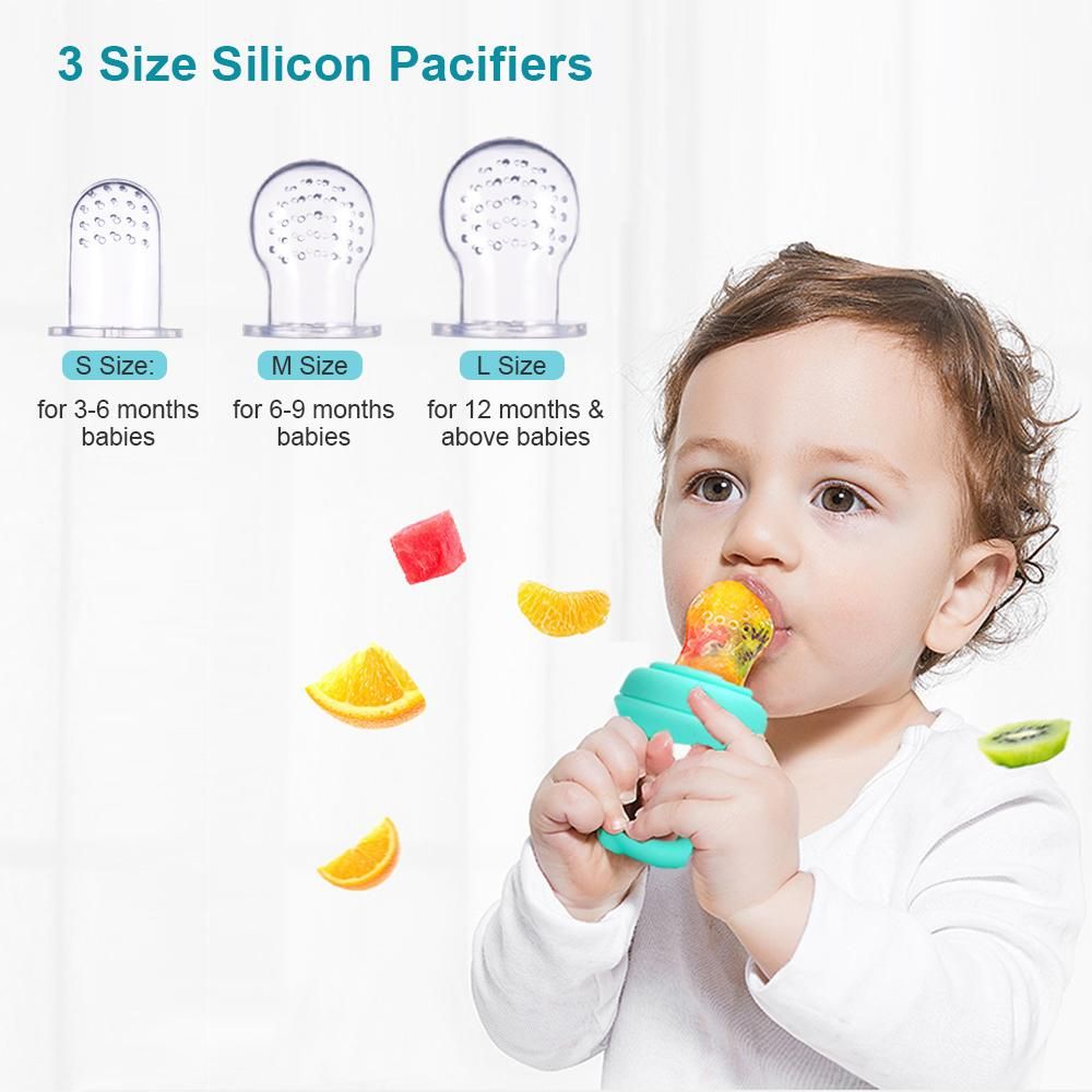 Baby Food Feeder Fruit Feeder Pacifiers for Teething Relief with S/M/L 3 Size Silicone Pacifiers for Infants, Pack of 2pcs