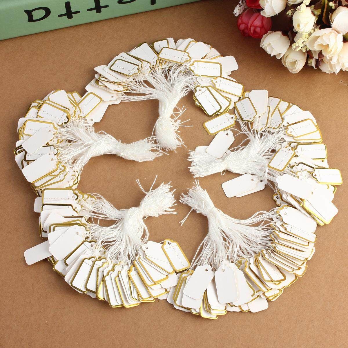Labels Tie String Strung Price Tickets Jewelry Watch Clothing Display Tags 500X Golden