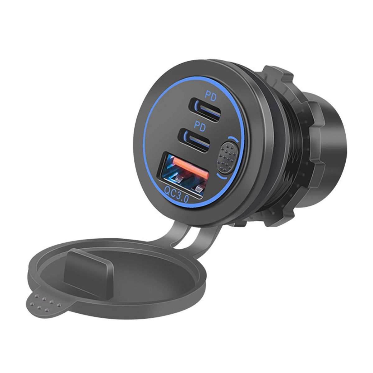 USB Car Charger Three Port Fast Car Adapter Blue