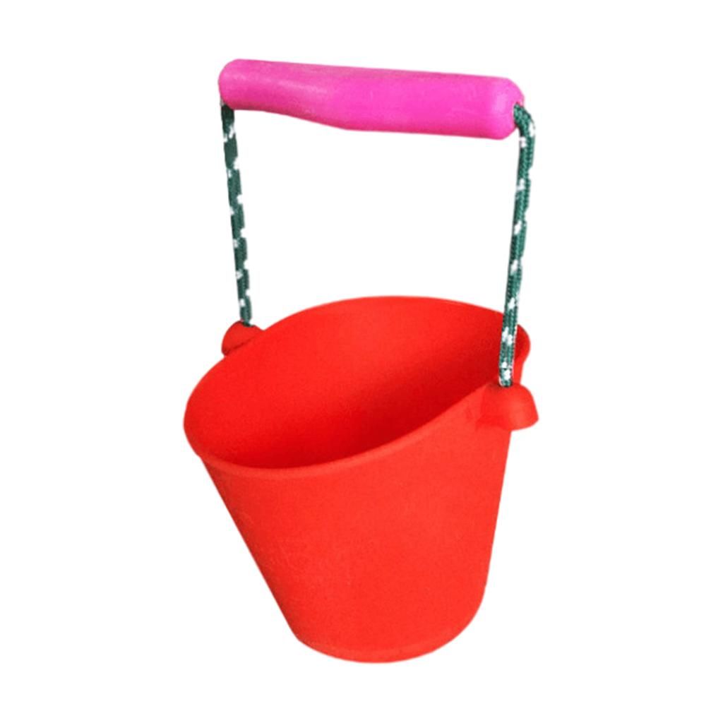Portable Silicone Beach Sand Buckets Toy For Kids Camping Fishing Red