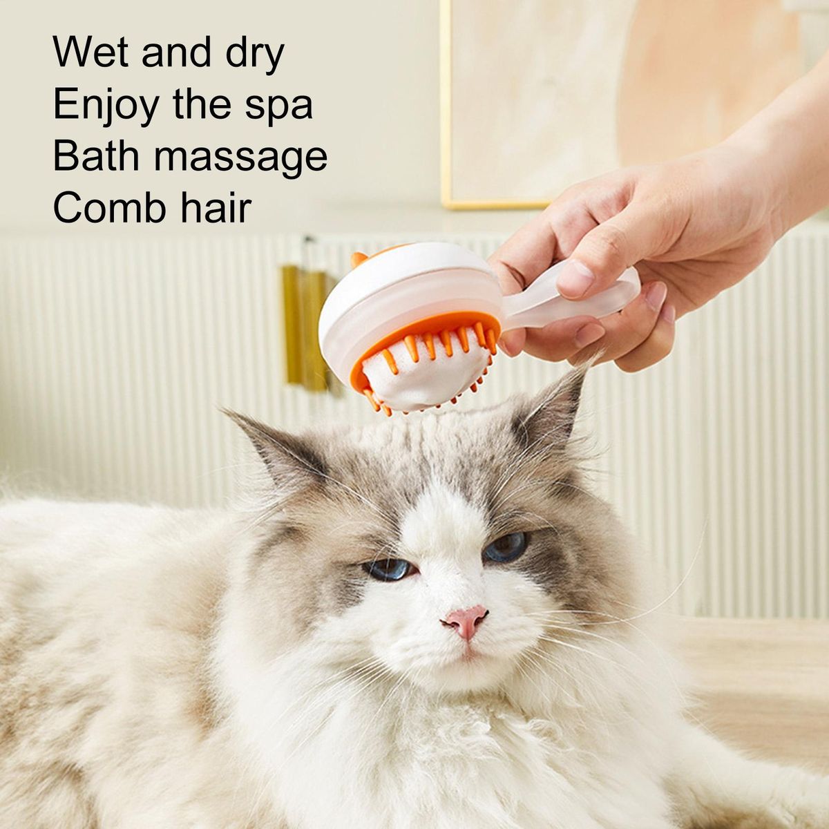 Pet Brush with Soap Dispenser Shampoo Container Pet Brush Orange