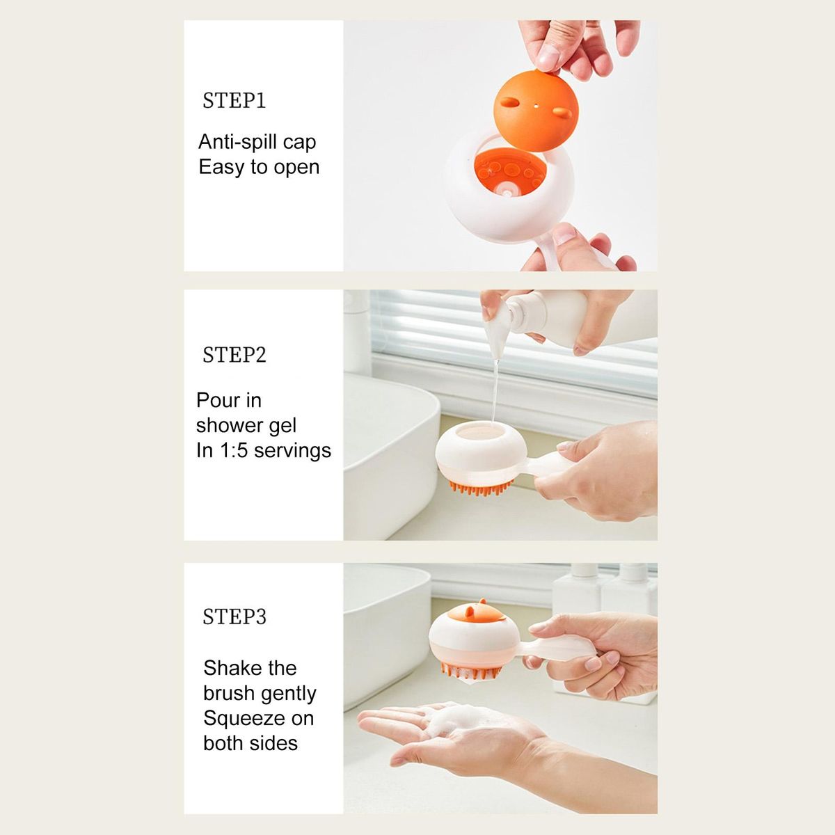 Pet Brush with Soap Dispenser Shampoo Container Pet Brush Orange