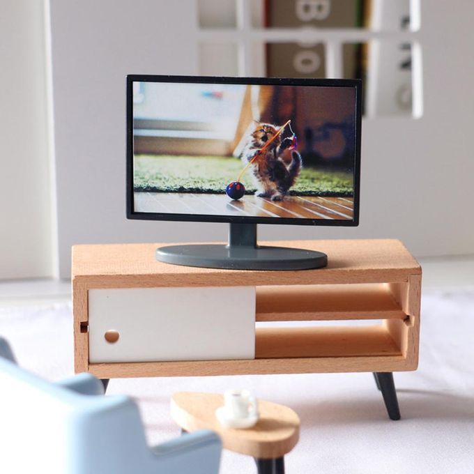 Television + TV Stand For 1/12 1/6 Dollhouse Mini Living Room