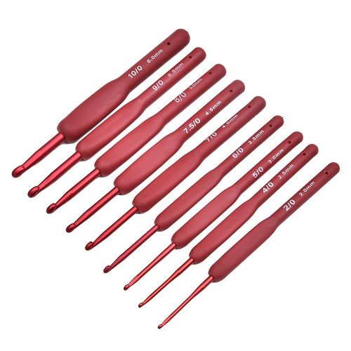 9 Pcs Red Hook  Aluminum Crochet Hooks- Sizes 2.0mm-6.0mm