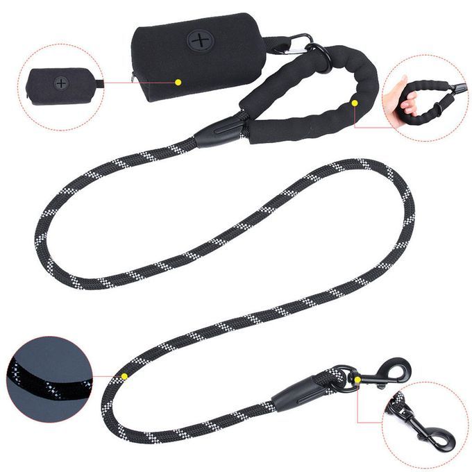 Small Large Dog Walking Leash Running Pet Dog Lead With Foam Black