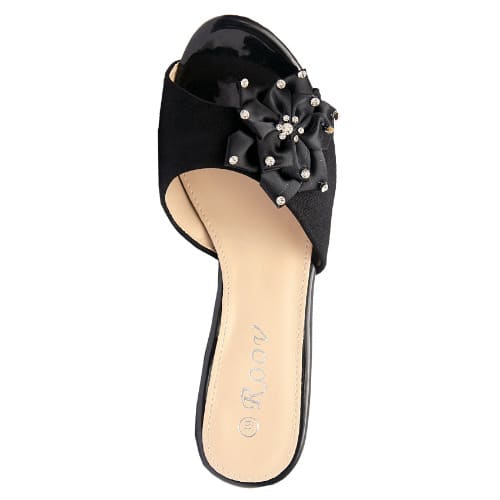 Delta Satin Wedge Slipper With Studded Detail - Black