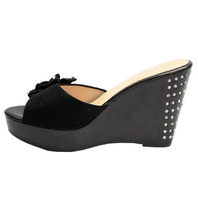 Delta Satin Wedge Slipper With Studded Detail - Black