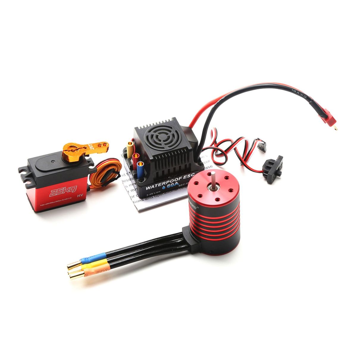 GTSKYTENRC 3650 Brushless Motor 5200KV Waterproof Motor 60A ESC T Plug 25KG Servo for 1/10 RC Car Truck