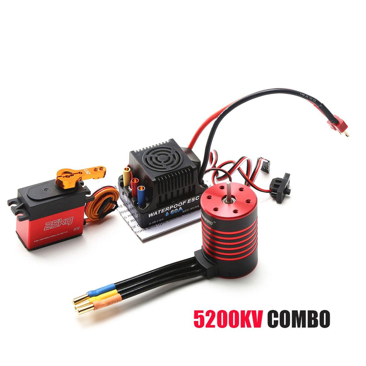 GTSKYTENRC 3650 Brushless Motor 5200KV Waterproof Motor 60A ESC T Plug 25KG Servo for 1/10 RC Car Truck