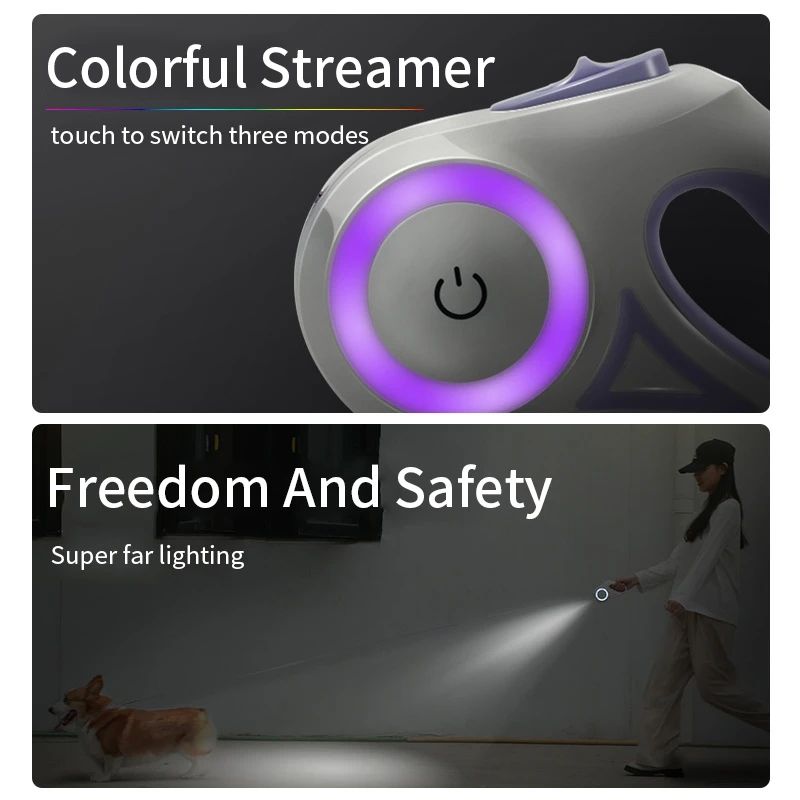 3/5M Led Lights Dog Leash Light Retractable Pet Leads Tracti