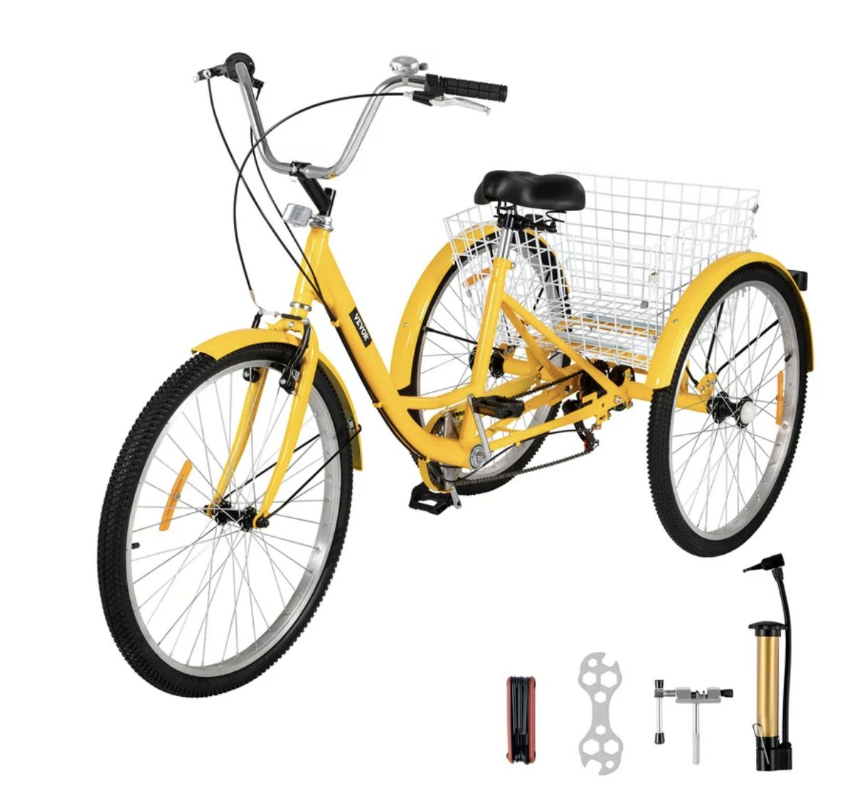 VEVOR Adult Tricycle 26 Inch,7-Speed 3 Wheel Cruise Bike, Adjustable Trike With Bell, Brake System Cruiser Bicycles Large Basket For Shopping