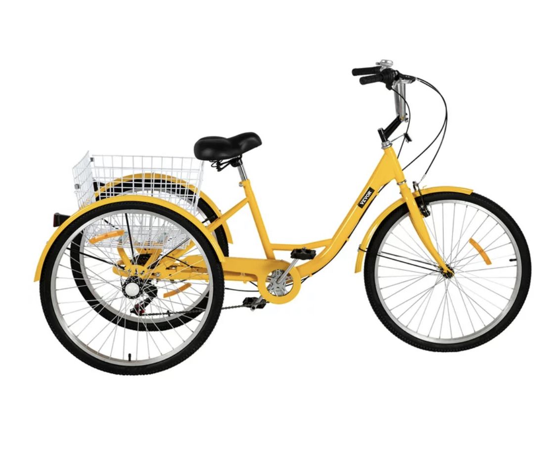 VEVOR Adult Tricycle 26 Inch,7-Speed 3 Wheel Cruise Bike, Adjustable Trike With Bell, Brake System Cruiser Bicycles Large Basket For Shopping