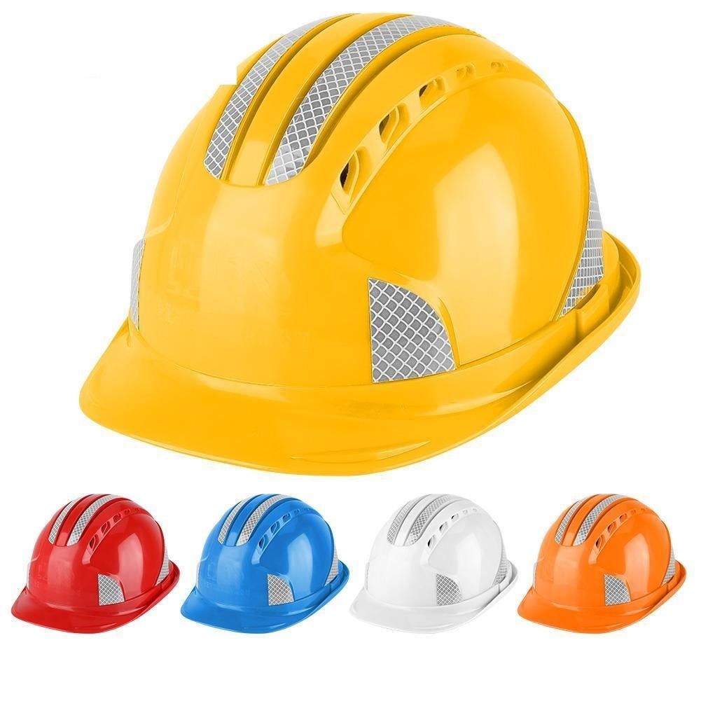 2pc Worker Construction Site Protective Cap Ventilate ABS Hard Hat Reflective Stripe Safety Helmet(#Orange)