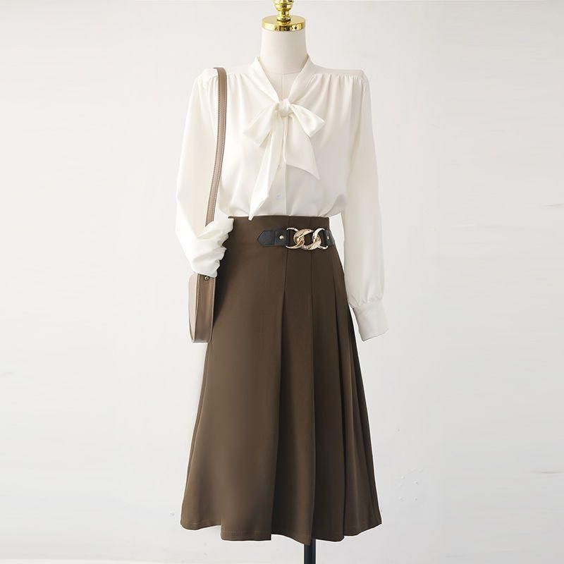 French Style Vintage Bow Shirt Autumn New Tops Women's High-Grade Business Ol Elegant Chiffon Long-Sleeved Shirt