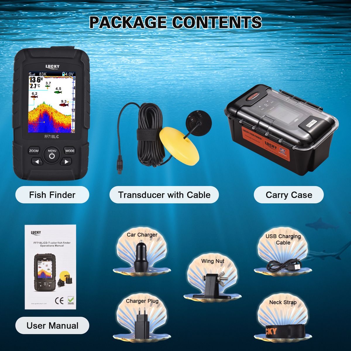 Portable Fish Finder Handheld Wired Fish Depth Finder Sonar
