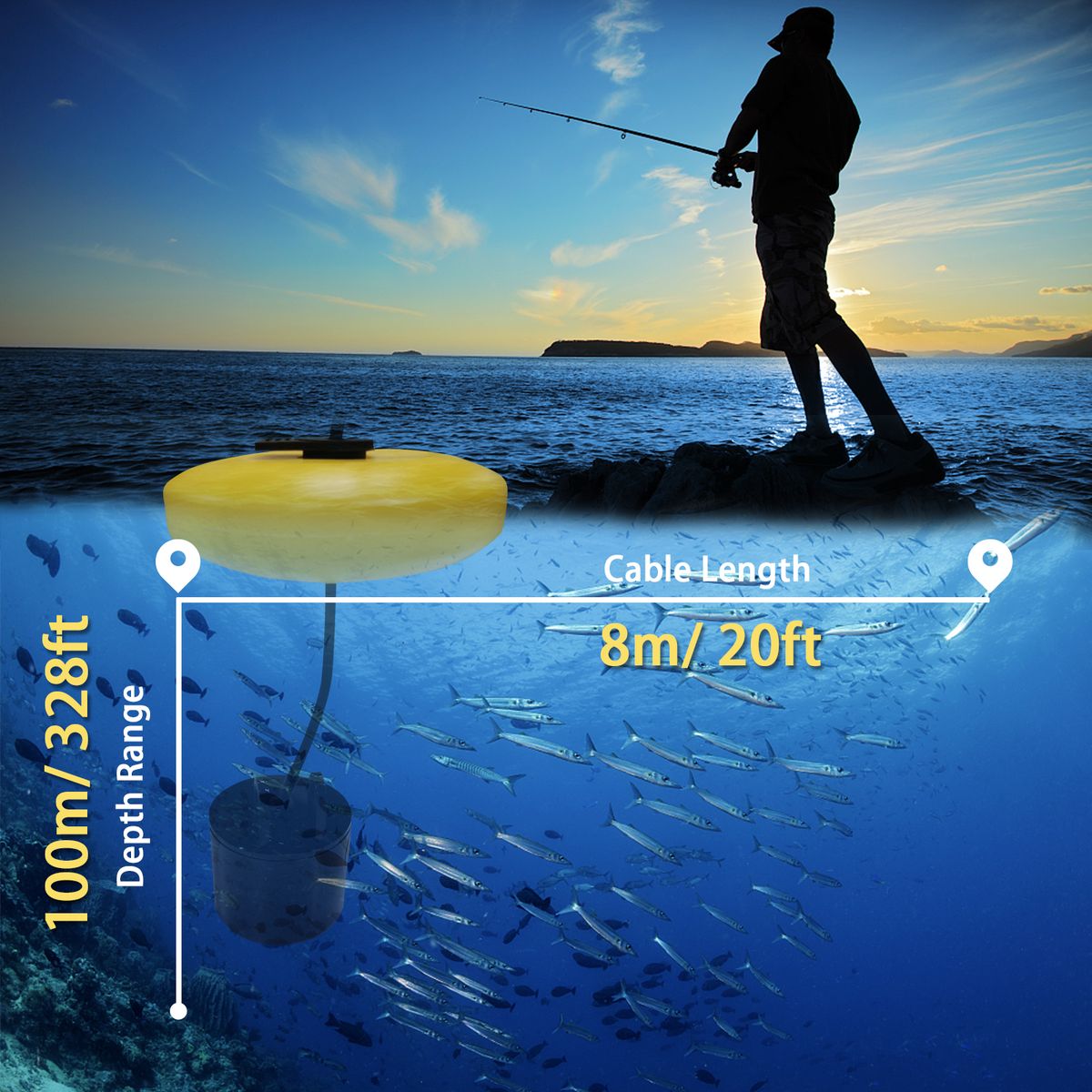 Portable Fish Finder Handheld Wired Fish Depth Finder Sonar