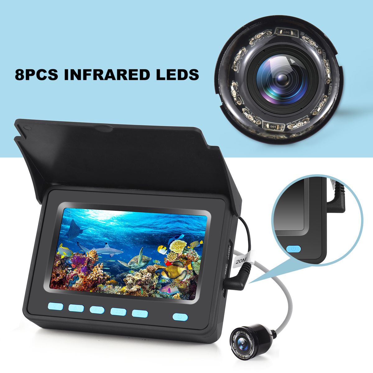 20M/30M 1200TVL Underwater Fishing Camera Fish Finder 4.3''