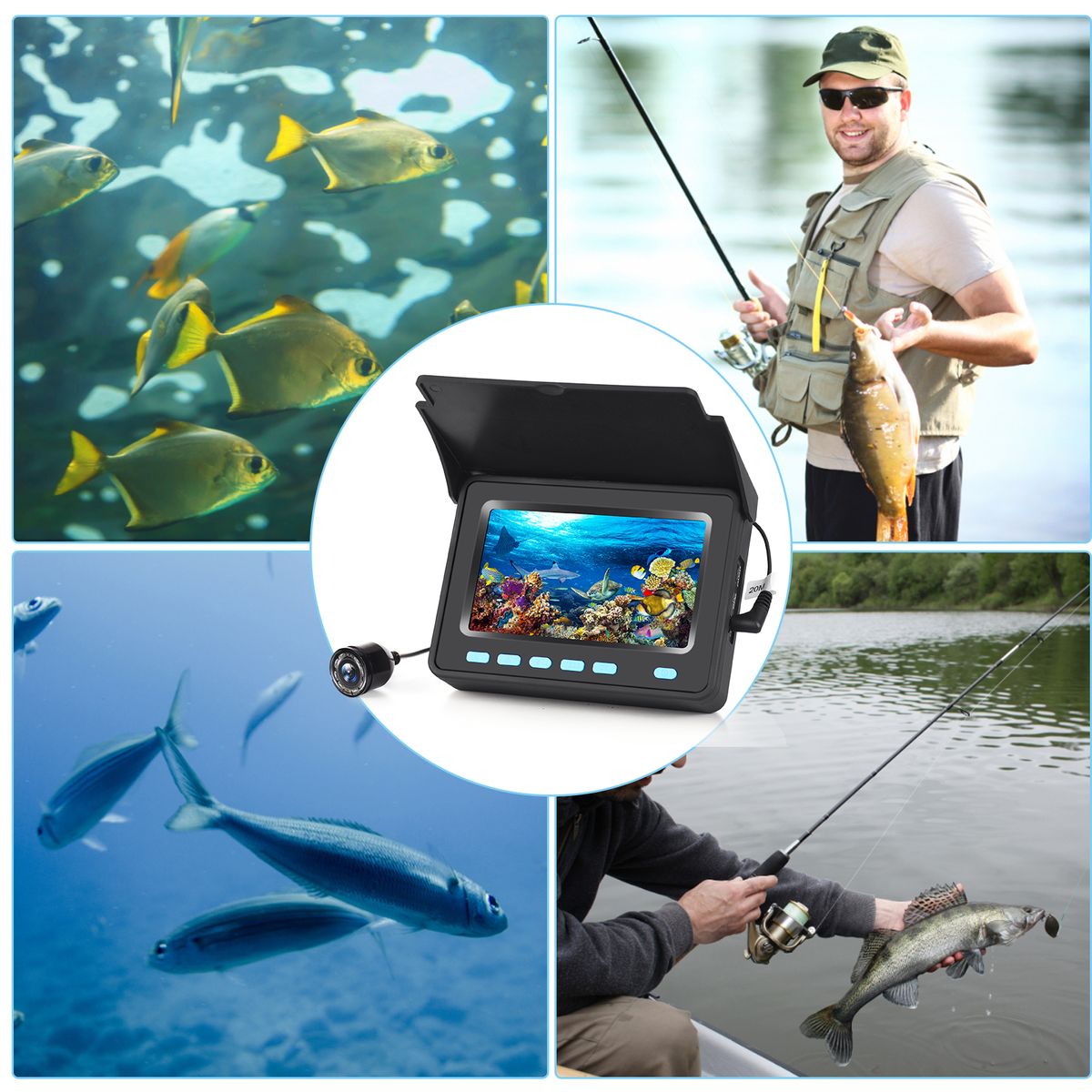 20M/30M 1200TVL Underwater Fishing Camera Fish Finder 4.3''