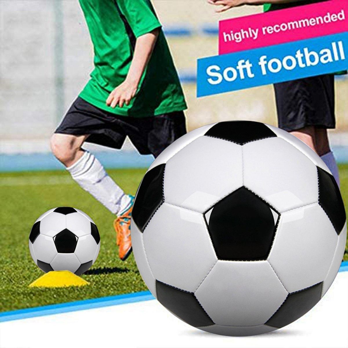 Size 5 Professional Training Soccer Balls PU Leather Black