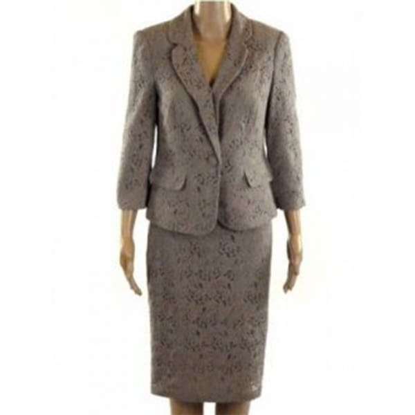 Ladies Mocha Floral Lace Skirt Suit