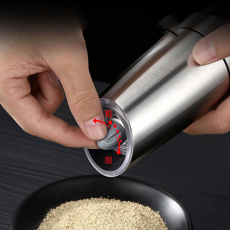 （black）Stainless Steel Electric Black Pepper Mill Automatic Gravity Salt And Pepper Grinder Shaker Kitchen Weed Spice Grinder Tools GRE
