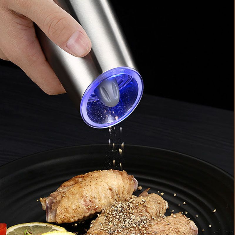 （black）Stainless Steel Electric Black Pepper Mill Automatic Gravity Salt And Pepper Grinder Shaker Kitchen Weed Spice Grinder Tools GRE