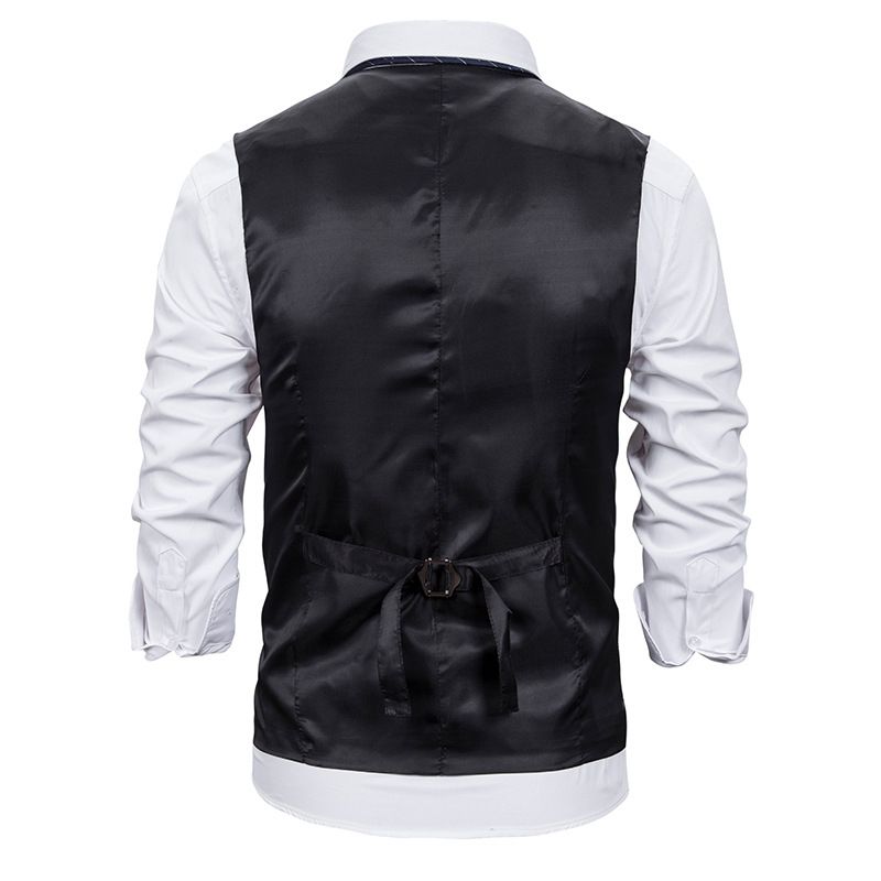 Suit Vest Mens Single Breasted Formal Dress Vest Wool Herringbone Tweed Waistcoat Vest Male Business Wedding Prom Vests Black