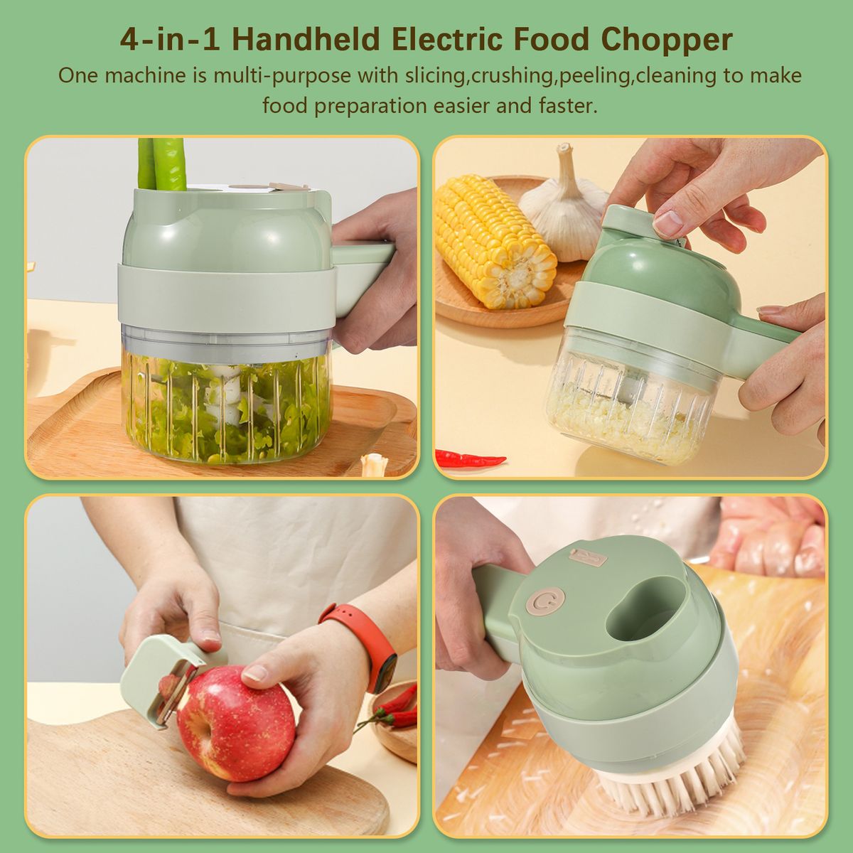 Vegetable Chopper 4 In 1 Handheld Electric Food Chopper Set