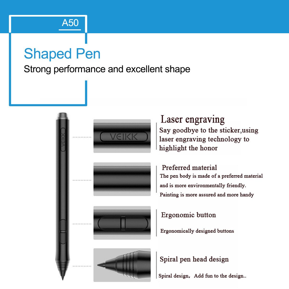 VEIKK A50 10 Inch Art Digital Graphic Drawing Tablet With Passive Pen